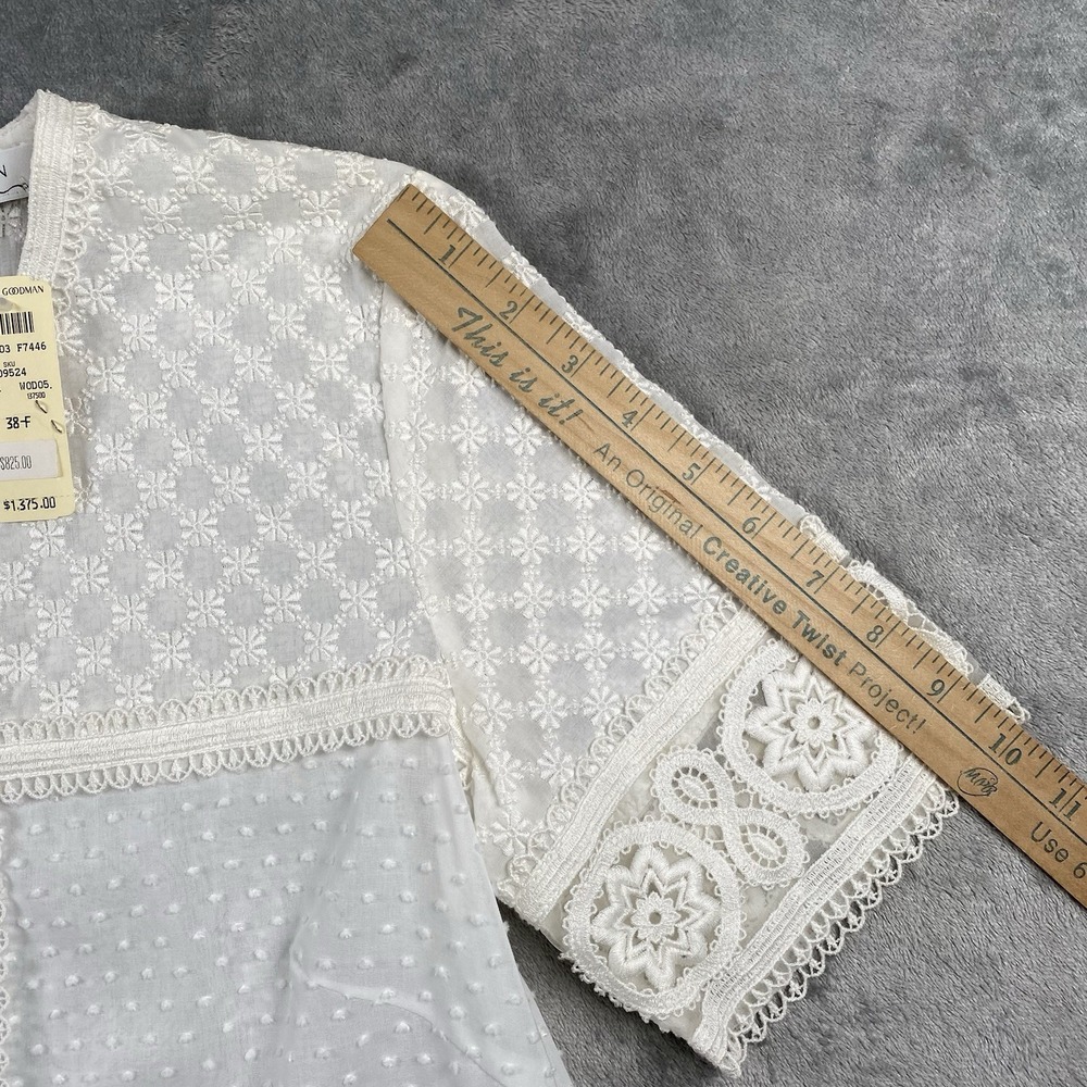 Andrew GN Top Womens Sz 6 FR 38 White Semi Sheer Blouse Lace Cotton Silk France - Picture 11 of 13